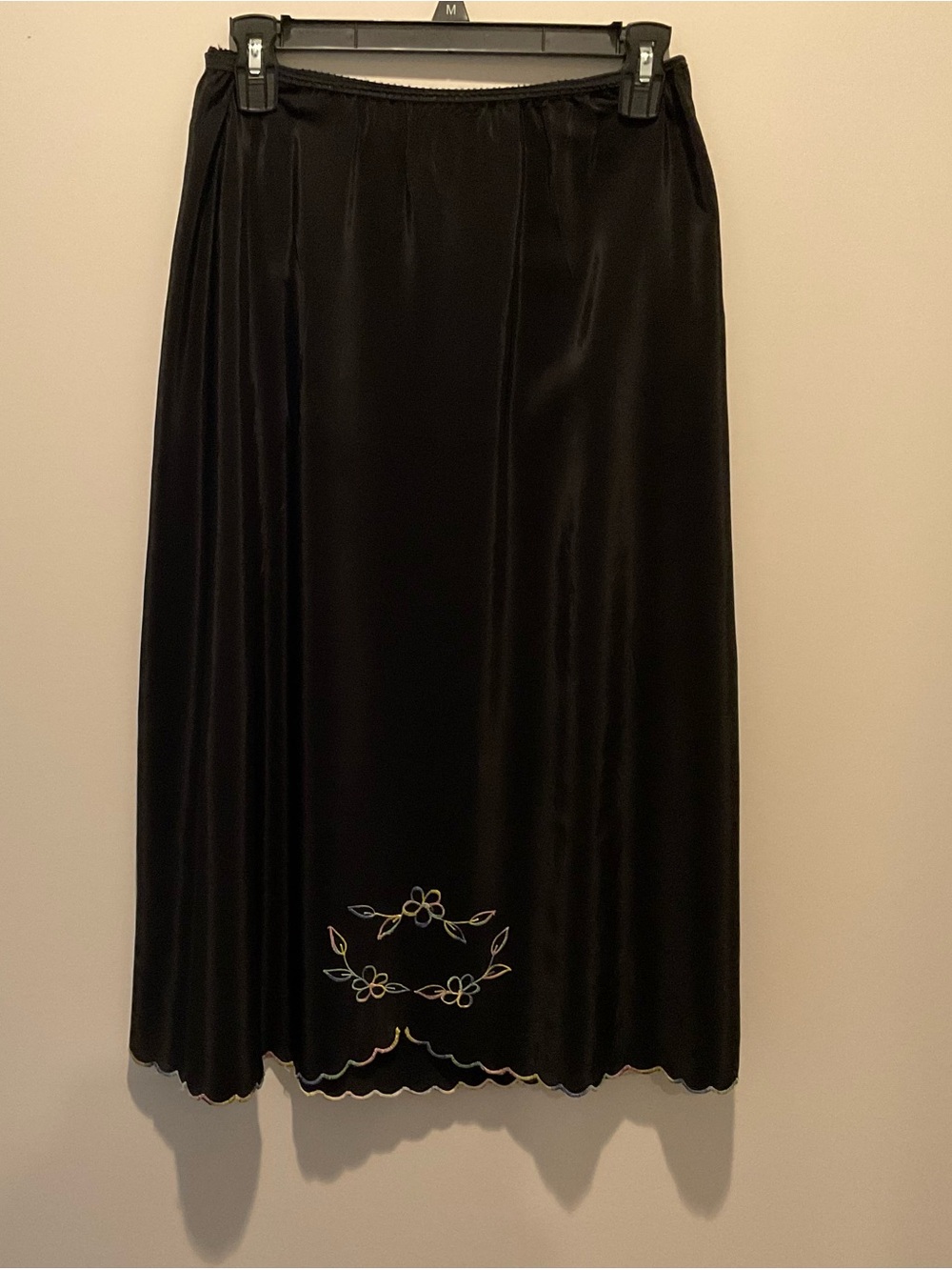 Black Floral-Embroidered Long Half Slip